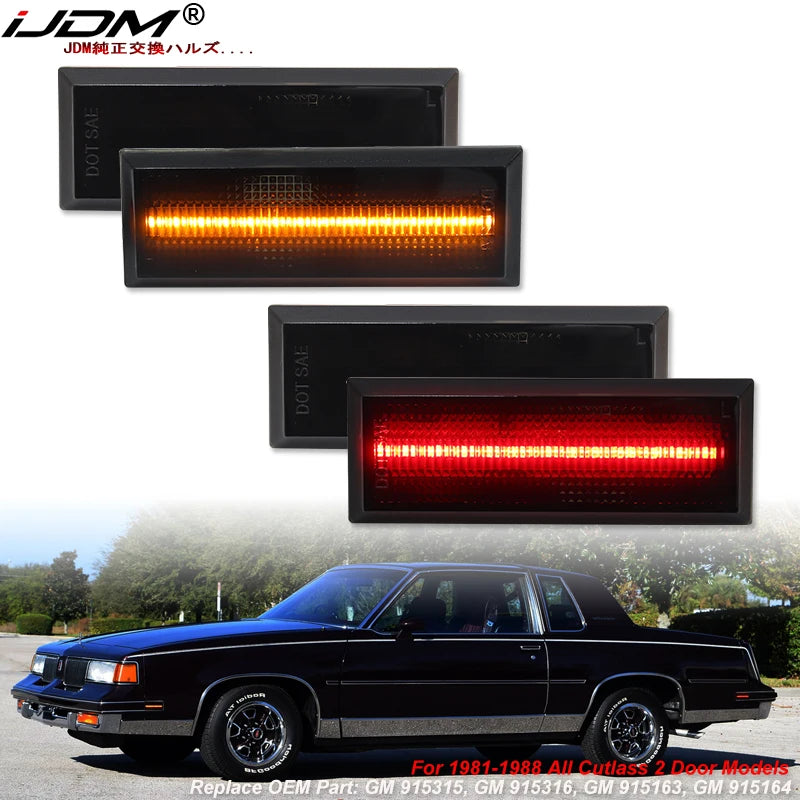 iJDM For 1981-1988 Oldsmobile Cutlass 442 Front & Rear LED Side Marker Light Fender Lamp Assembly Parking/Driving/Turn Signal