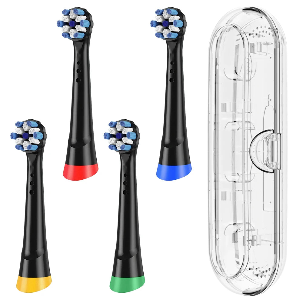 Clear Toothbrush Travel Case and 4 Pcs Replacement Brush Heads Compatible with Oral B iO 2 3 4 5 6 7 8 9 10 Electric Toothbrush