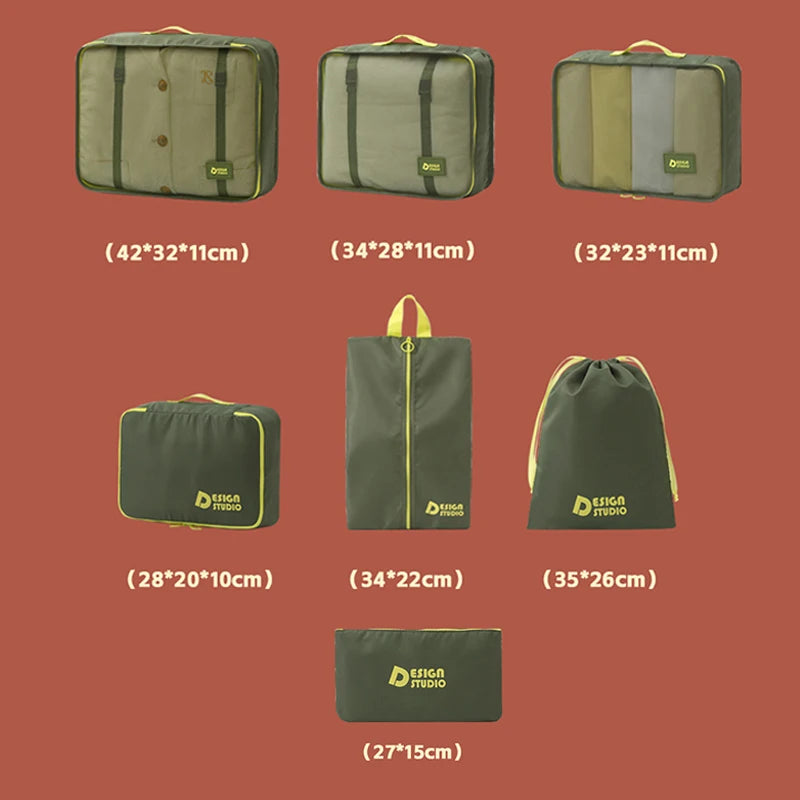 7 Piece Travel Bag Set Thicken Organizer Bag Multi-functional Portable Luggage Organizer Bag Waterproof Suitcase Pakcing Cubes