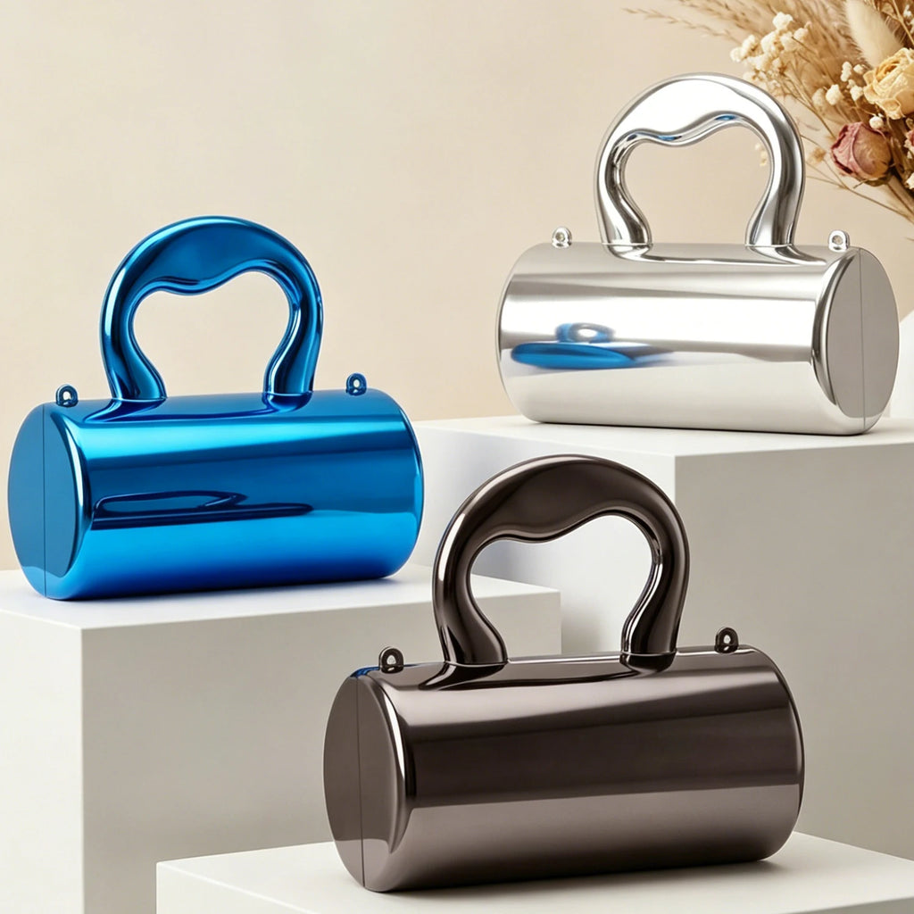 Women's stylish mini clutch bag made of gold cylindrical acrylic with a chain strap suitable for parties weddings and banquets