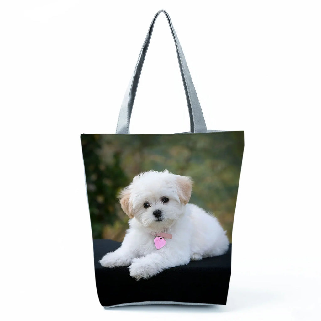 Cute Maltese Dogs Print Handbags Casual Women Shopping Bag Large Capacity Foldable Shoulder Bags Eco Reusable Travel Beach Totes