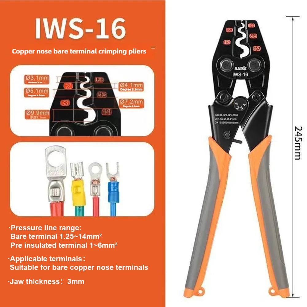IWS-6/8/16/38 crimper plier Ratchet Crimping Tool for Non-Insulated Terminals 1.25-38MM² Polished Jaw Pressure regulating de