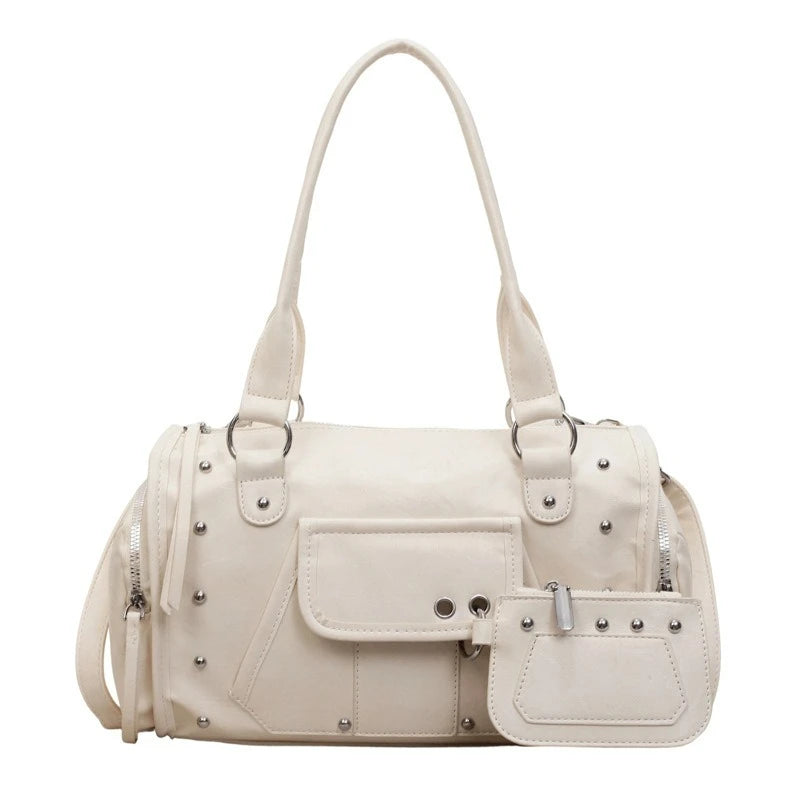 Fashionable Large-capacity Rivet Motorcycle Bag, New Women's Versatile Handbag, High-end Commuting Crossbody Bag, for Daily Use