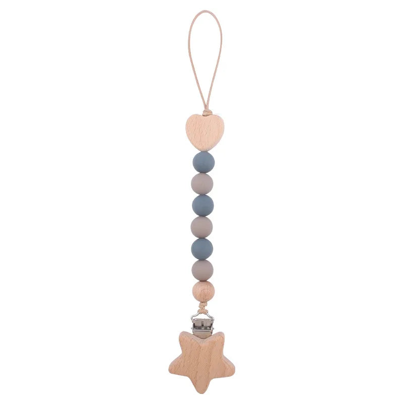 Baby Anti Drop Chain Beech Star Clips Toddles Soothing Teeth Silicone Beads Pacifier Chain Newborn Appease Infant Dummy Holder