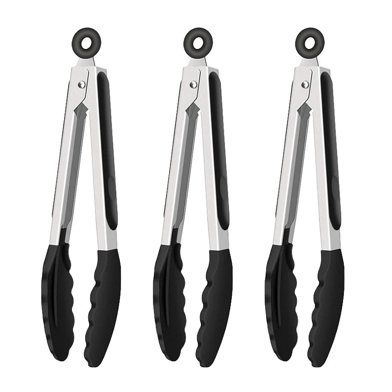 8 Inch Silicone Kitchen Tongs Heat Resistant BPA-Free Stainless Steel BBQ Grill Food Tongs Anti-Slip Cooking Clip for Steak