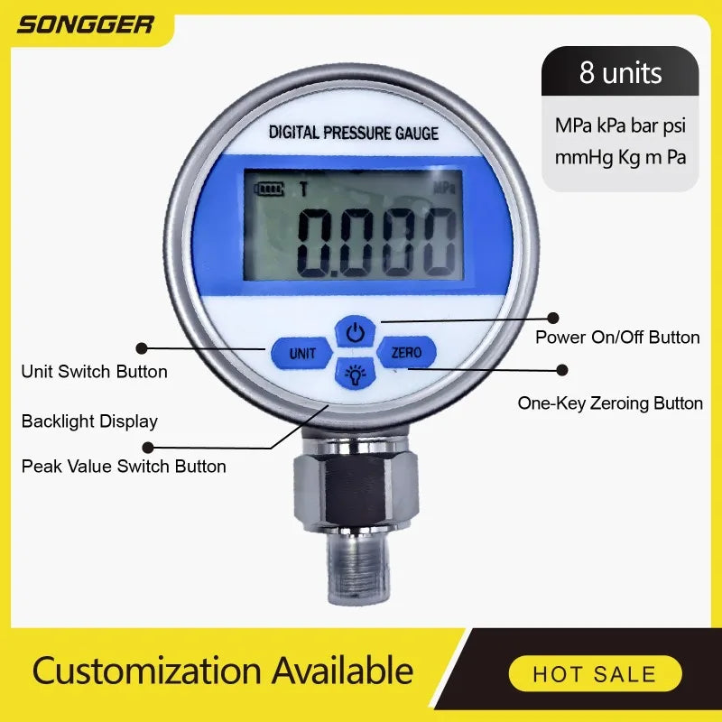 YB-80A Digital Pressure Gauge, Positive And Negative Pressure Peak Memory, High-precision Digital Electronic Pressure Gauge