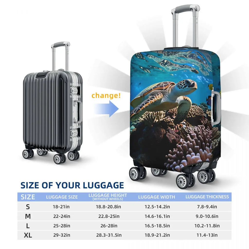 Funny Reflection Coral Reef Sea Turtle Fish Print Luggage Cover Protector Dust Proof Travel Suitcase Covers