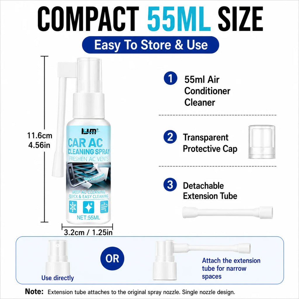 KJM Car AC Vent Cleaner Spray Dual Spray Nozzle Freshening Formula Dust Odor Remover Deep Clean For Vehicle Air Conditioner