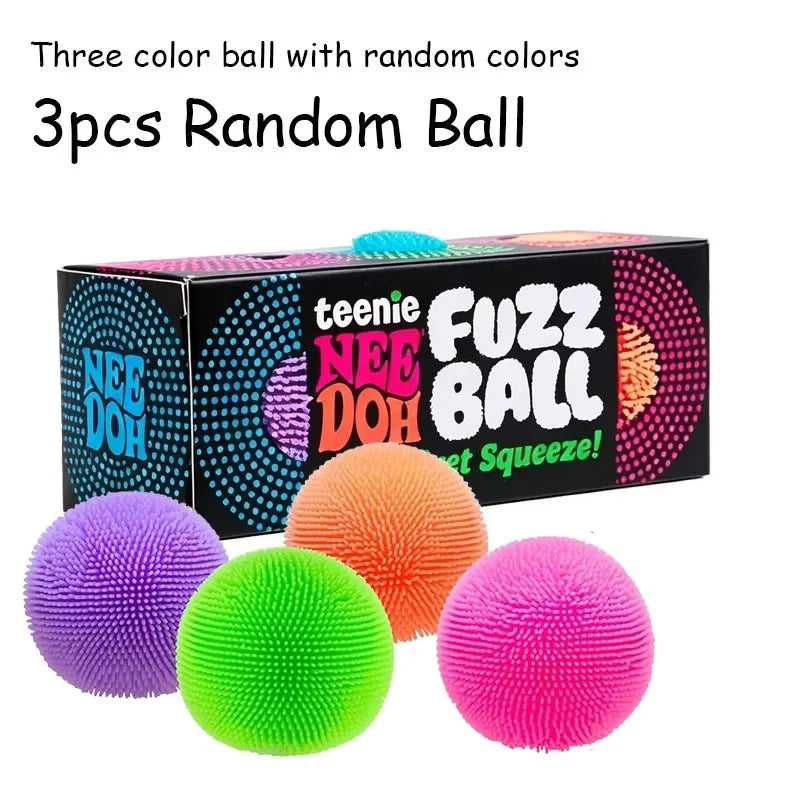 Teenie Needoh Fuzz Ball 3 Pack Mini Spiky Squeeze Toy Soft Burr Non-toxic Maltose Anxiety Relief Heal ADHD Sensory Calming Toy