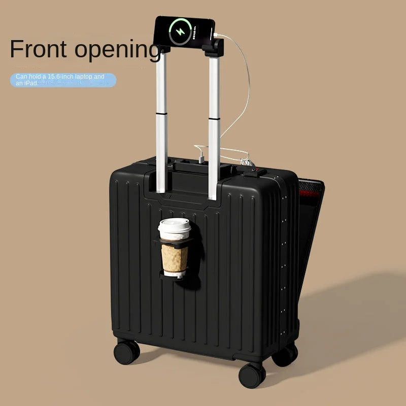 Small Suitcase 2026 Aluminium Frame Front Opening 16–20 inch Cabin Luggage Business Travel Trolley Suitcase for Men and Women