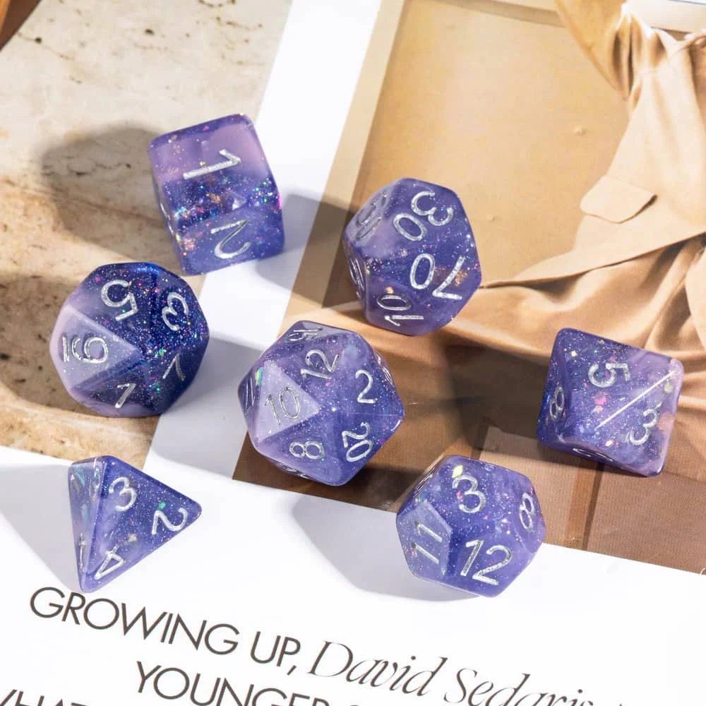 Cusdie Two-tone DND Dices 7 Resin Glitter D&D Dice D4 D6 D8 D10 D% D12 D20 Polyhedral Dice Set for Role Playing Board Games