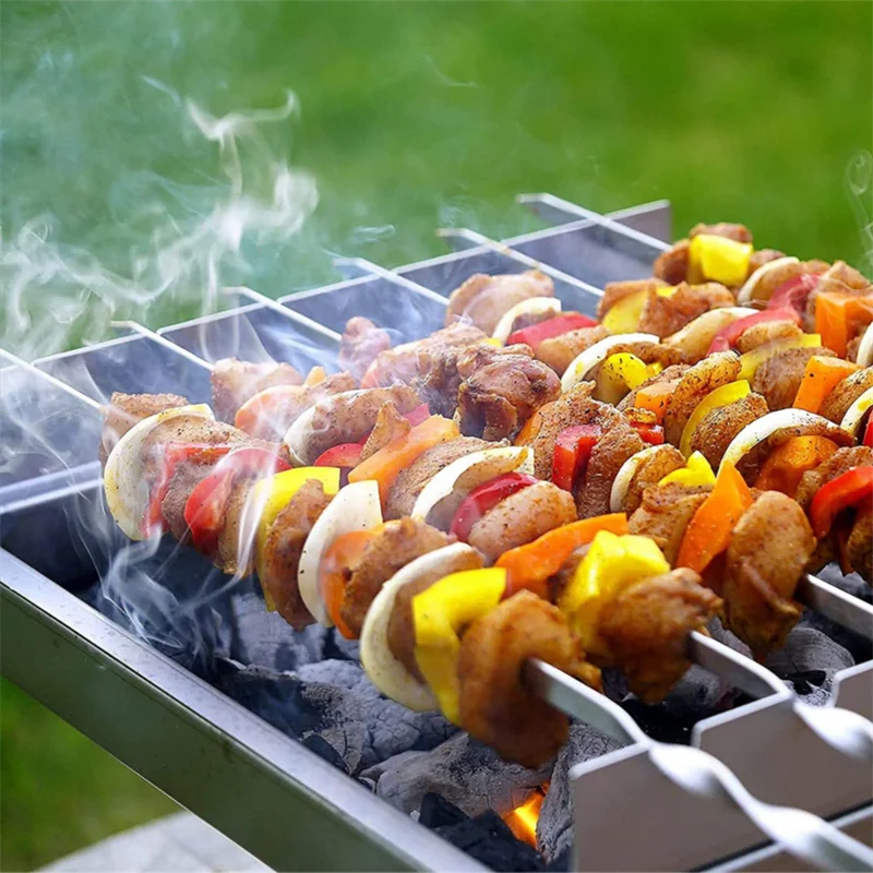 Stainless Steel Barbecue Skewer Reusable BBQ Skewers Kebab Iron Stick For Outdoor Camping Picnic Tools Cooking Tools