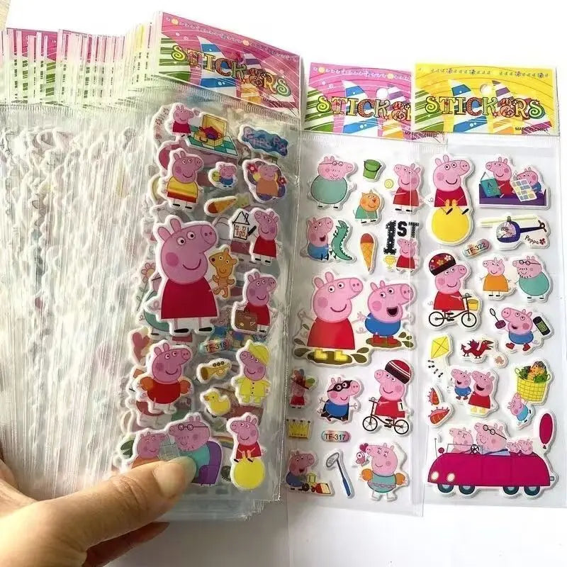 Peppa Pig cartoon sticker notebook sticker, 3D bubble sticker for boys and girls, kindergarten reward sticker, water cup sticker