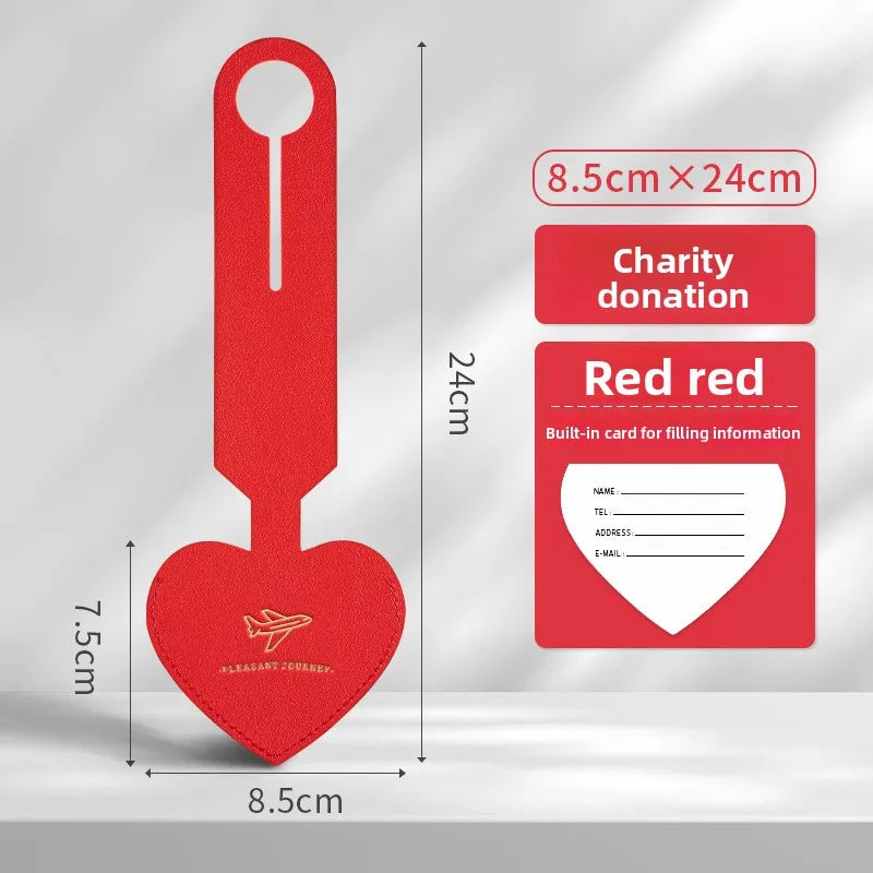 Korean Heart Shaped PU Luggage Tags Women Men Holiday Travel Accessories Suitcase Tag Name ID Address Lable Bag Tags for Luggage