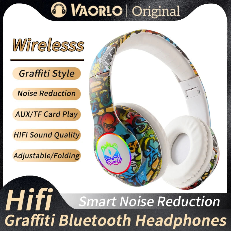 Wireless Headset Flash Light Kids Ear Headphones with Mic Bluetooth Headsets Stereo Music Game Headphone Girls Boys Gift