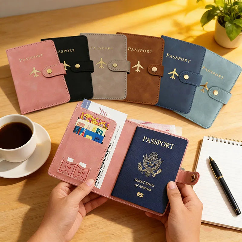 Leather Passport Holder Covers Case for Travel Essentials Credit Card Wallet Passport Book for Women/Men Buckle Passport Cover