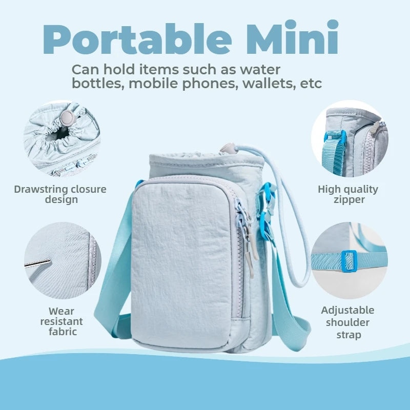 Small Water Bottle Carrier Bag with Adjustable Shoulder Strap Convenient Outdoors Water Bottle Pouch with Phone Pocket