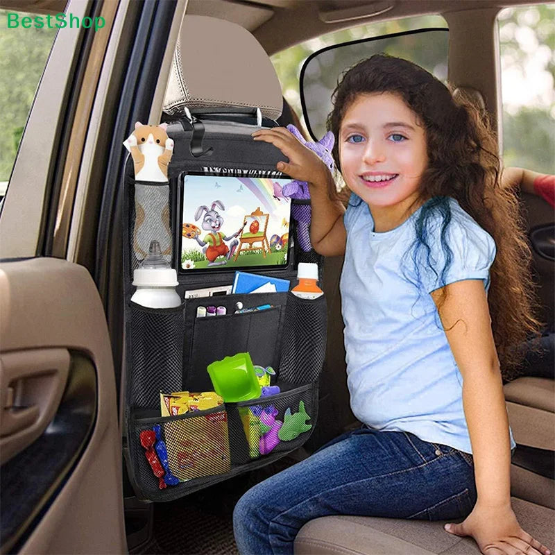 〔R〕Multifunctional Car Backseat Organizer with Foldable Tray,Tablet Pocket & Multiple Pockets,Waterproof Car Seat Storage Bag