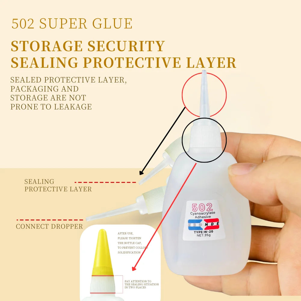 502 Super Glue Quick-drying Cyanoacrylate Instant Leather Rubber Wood Metal Strong Bond Liquid Adhesive Tool