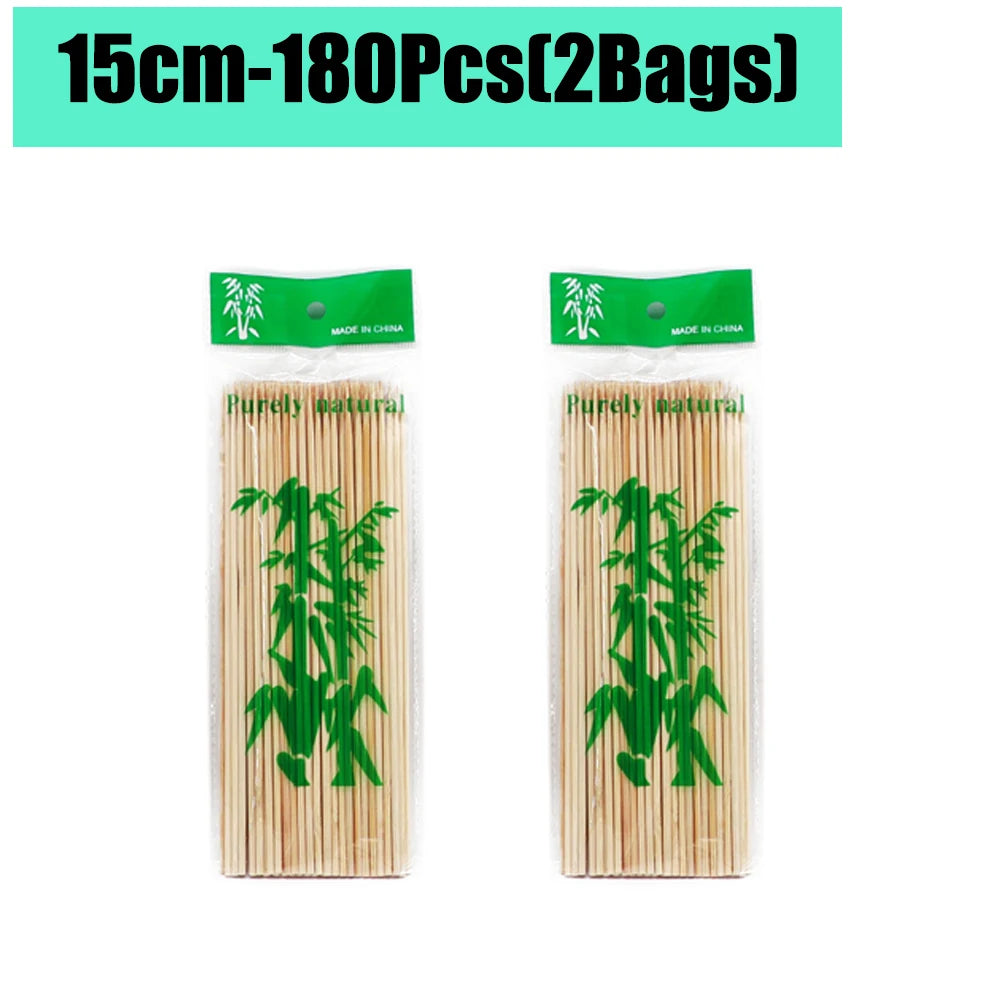 90-1350Pcs Disposable BBQ Bamboo Sticks 15/20/25/30cm for Grilling, Fruit, Kabob,BBQ, Barbecue, Kitchen, Camping, Outdoor