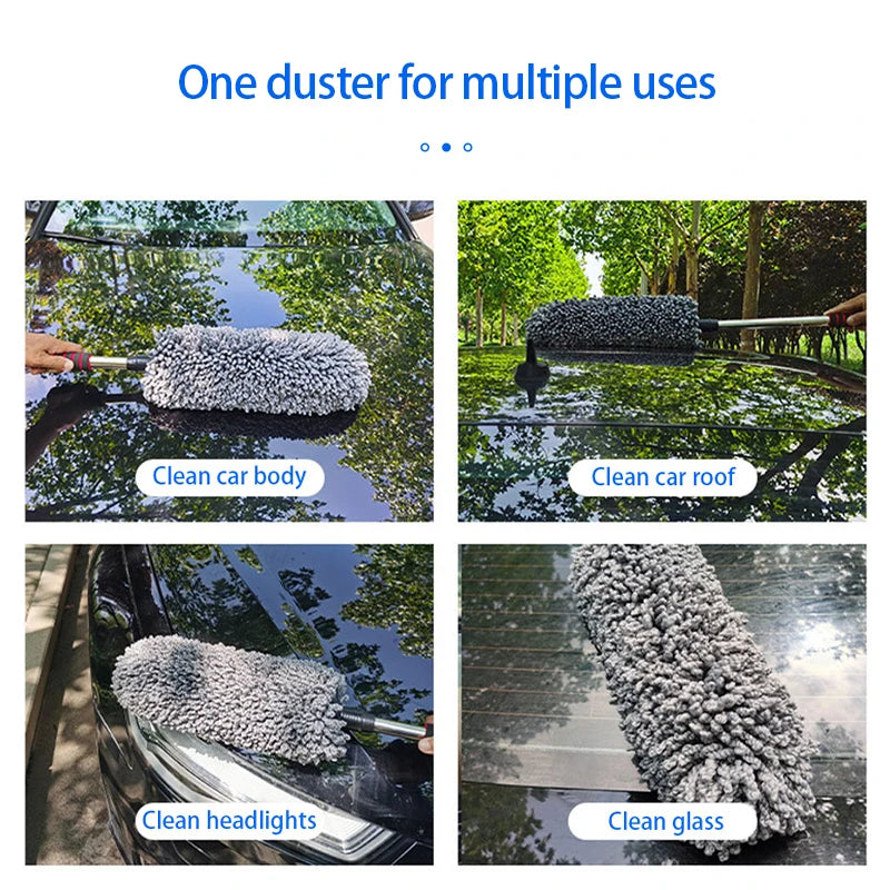 SEAMETAL Retractable Car Duster Stainless Steel Long Handle Dusting Brush Microfiber Dust Remover Car Household Cleaning Tools