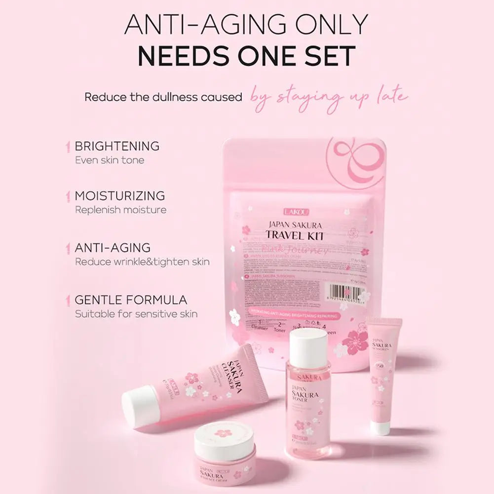 Sakura skin care sets with cleanser, serum, eye cream, facial cream, beauty products for women, travel skin care kit