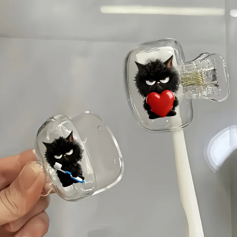 2pcs Cute Black Cat Portable Toothbrush Head Cover Storage Box Toothbrush Protector Rack Storage Box Party Holiday Gifts For Men