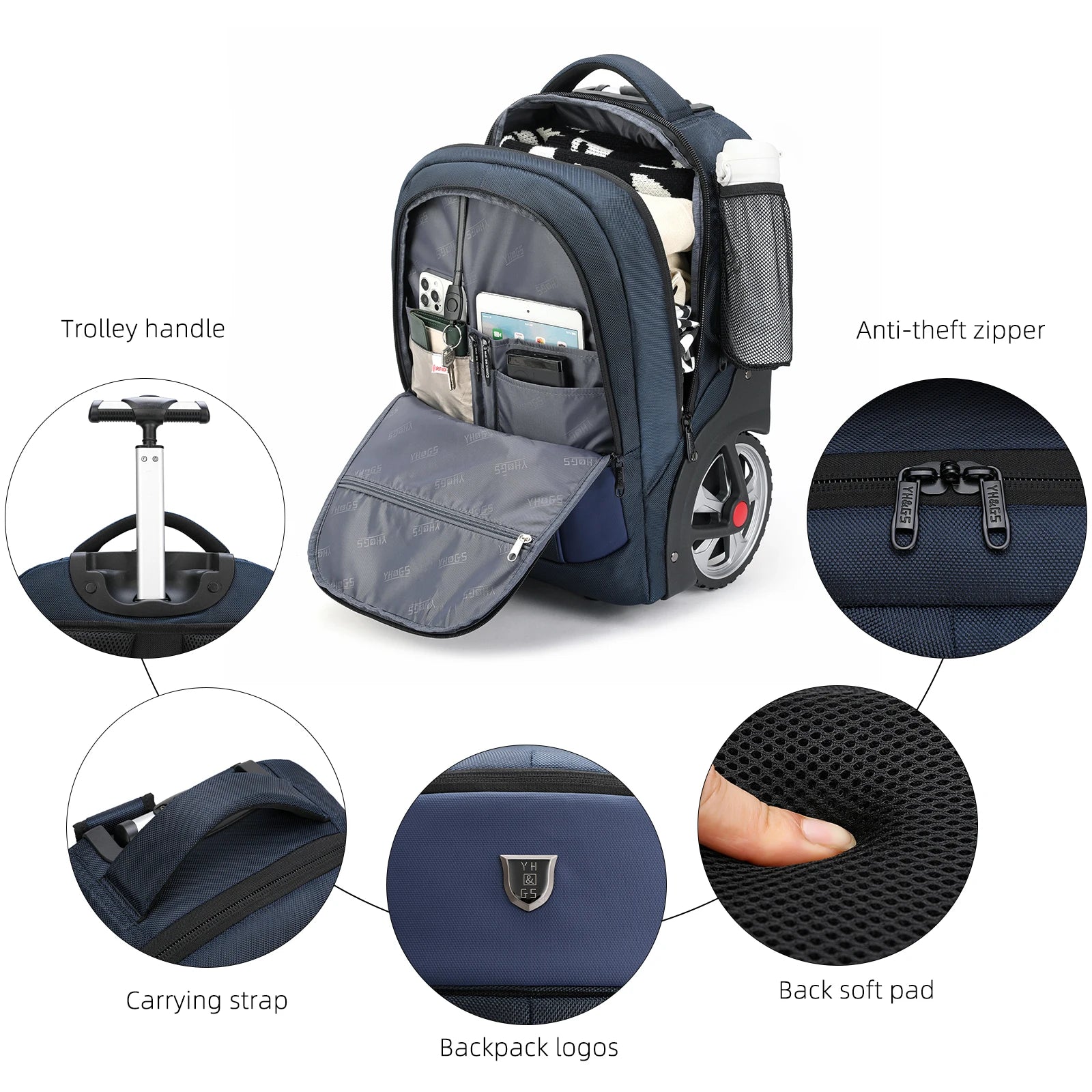 RUCYEN Rolling Luggage Backpack With Wheels Travel Suitcases Large Capacity Trolley Bags Multifinonal Backpack Laptop Bags