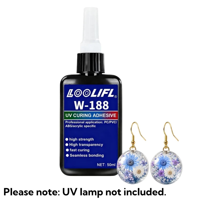 LOOLIFL W-188 50ml UV Curing Adhesive High Strength Clear UV Resin Glue Fast Cure Seamless Bond for ABS PC PVC Acrylic DIY Jewelry Craft Repair