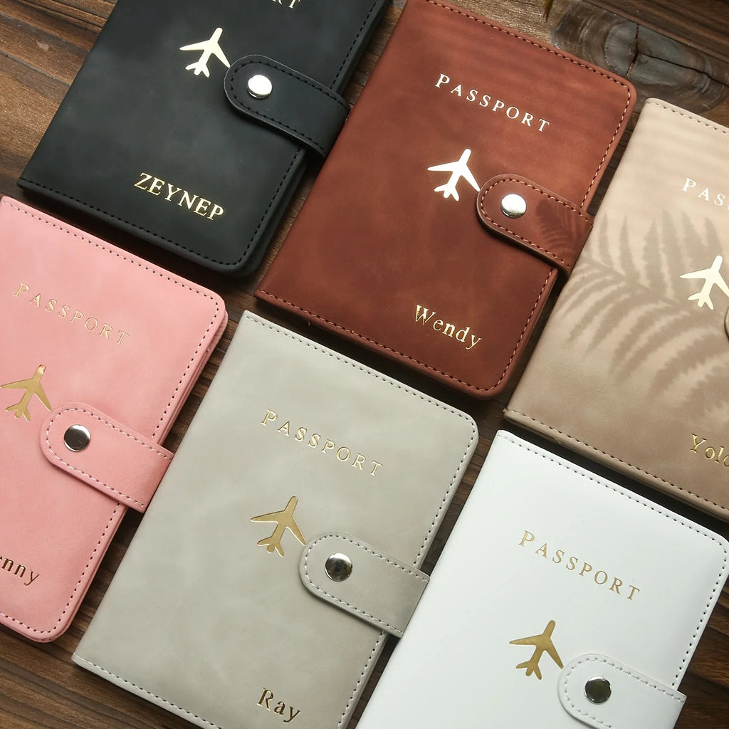 Custom Hot Stamping Name Passport Holder & Luggage Tag Customized Golden Monogram Name Textured Synthetic Leather Passport Cover