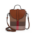 Women's Canvas Spliced Cowhide Shoulder Bag, Mini Striped Flap Handbag, Coin Purse & Crossbody Bag