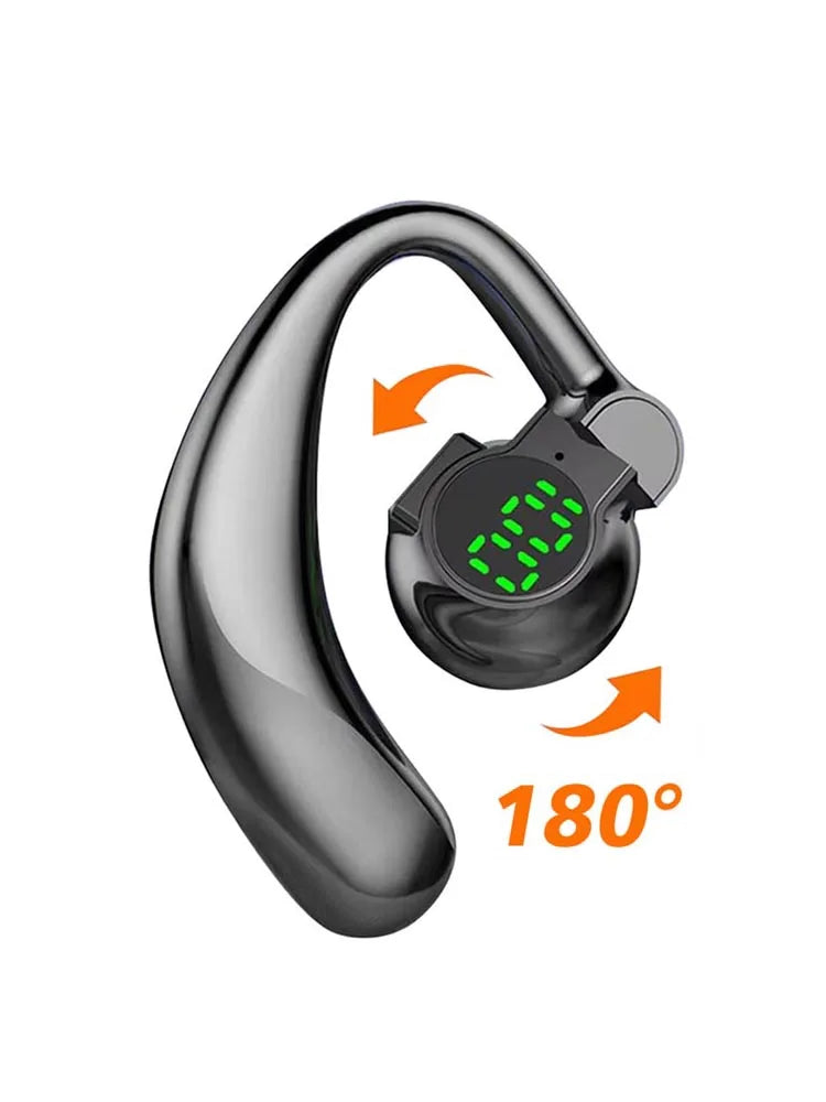 New 180°Wireless Headphone Bluetooth 5.4 Handsfree Noise Canceling Rotatable Sport Digital Display Earphones Single Ear Earhook