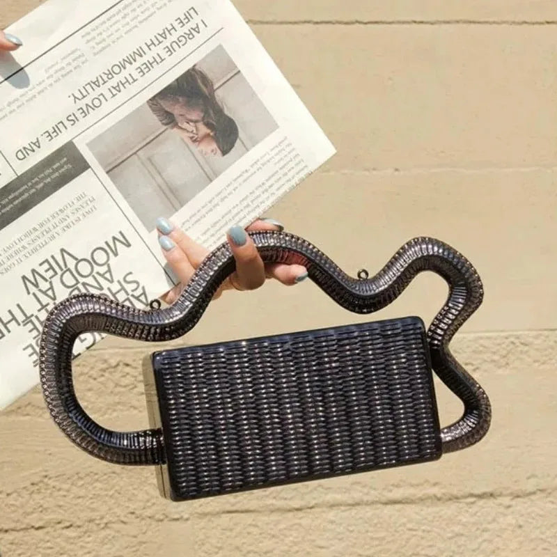 Luxury Evening Bag Designers Original New Unique Wavy Cloud Shaped Handle Box Clutch Bag Metal Textured Hard Shell Shoulder Bag