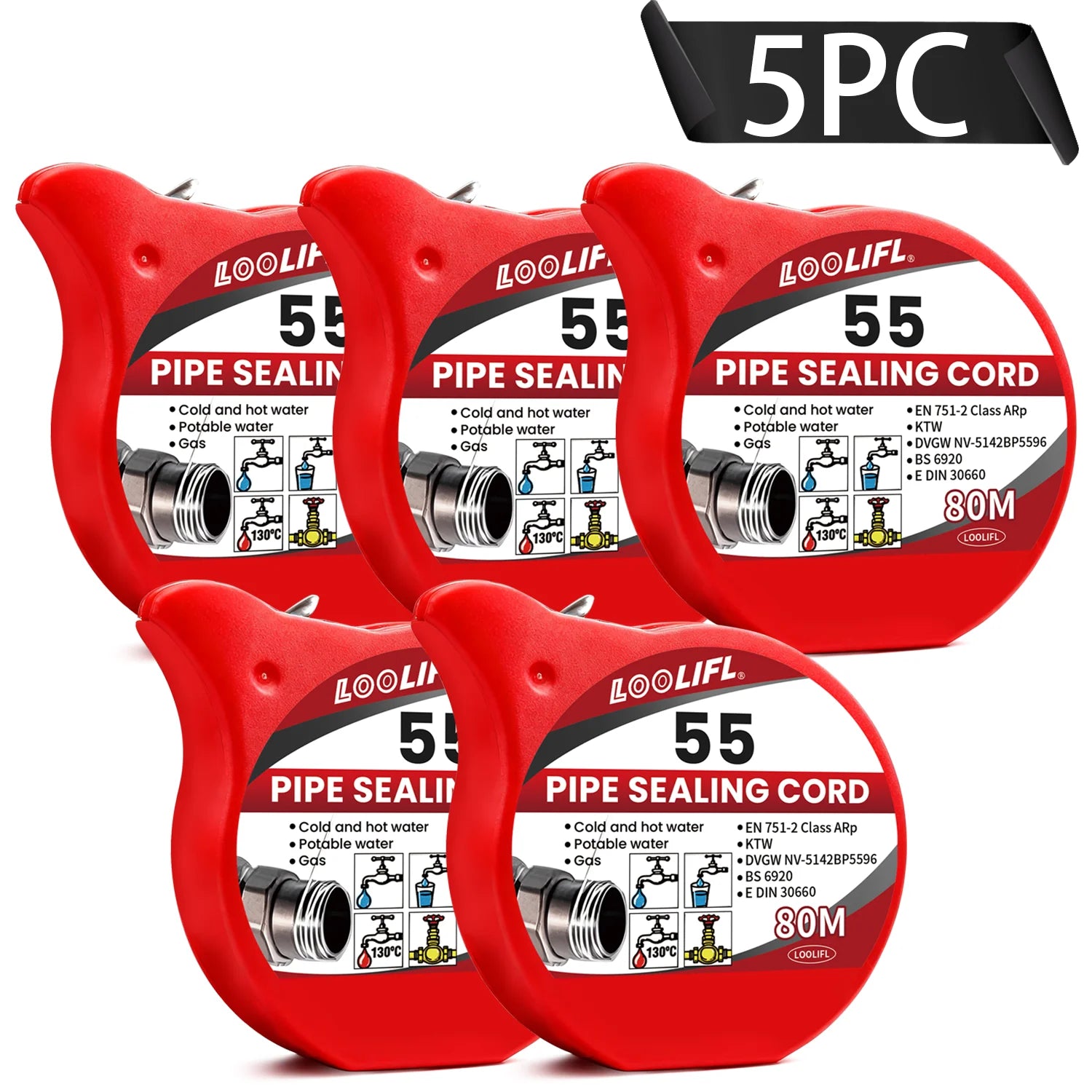 LOOLIFL 55Professional Pipe Sealing Cord Thread Seal Tape Alternative for Hot/Cold Water,Gas Pipeline Plumbing Sealing Solution
