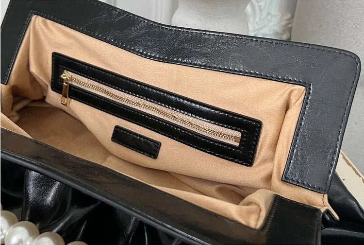 Fashion Folds Women Clutches Pearl Chain Design Lady Handbag Python Banquet Envelope Evening Bag Ladies Clutch Purses Bolsas