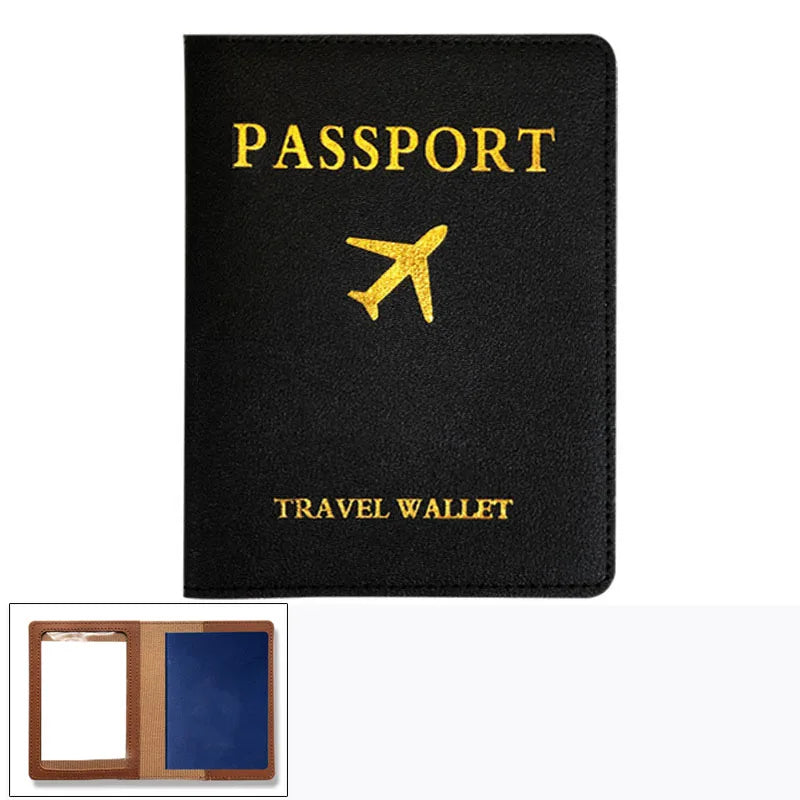1pcs PU Leather Passport Cover Holder Women Men Passport Cover Flight Ticket Clip Multifunctional Passport Wallet Id Holder Case