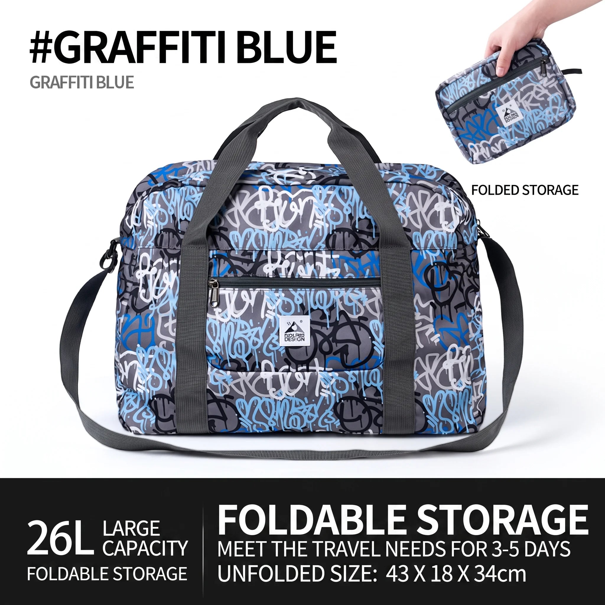 Women's travel bag, large capacity, lightweight portable travel luggage bag short-distance bag, foldable storage shopping bag