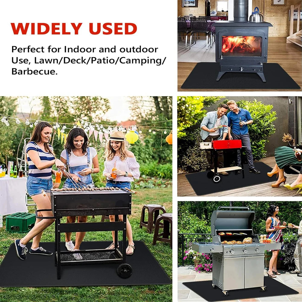 Outdoor BBQ Grill Fireproof Mat - Multi-use Reusable High Temperature Resistant Fire Pit Pad Lawn Protection Mat Flame Retardant