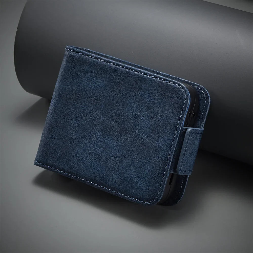 Luxury Leather Wallet Cover For Samsung Galaxy Z Flip 7 fe 6 5 4 3 Flip7 Flip6 5G Phone Case with Card Holder RFID Blocking