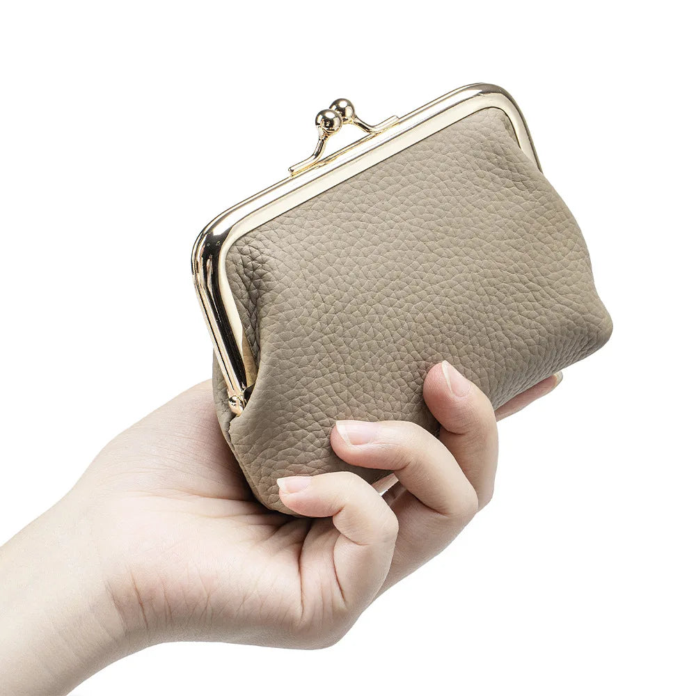 Women's Kiss Lock Crossbody Bag Genuine Leather Mini Handbags Kiss Clasp Crossbody Shoulder Bags Coin Purse Messenger Handbag