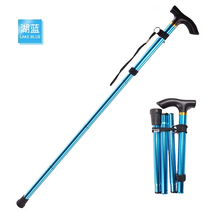 Portable Folding Walking Cane 5 Level Height Adjustable Walking Stick with Wrist Strap Lightweight Travel Mobility Aid