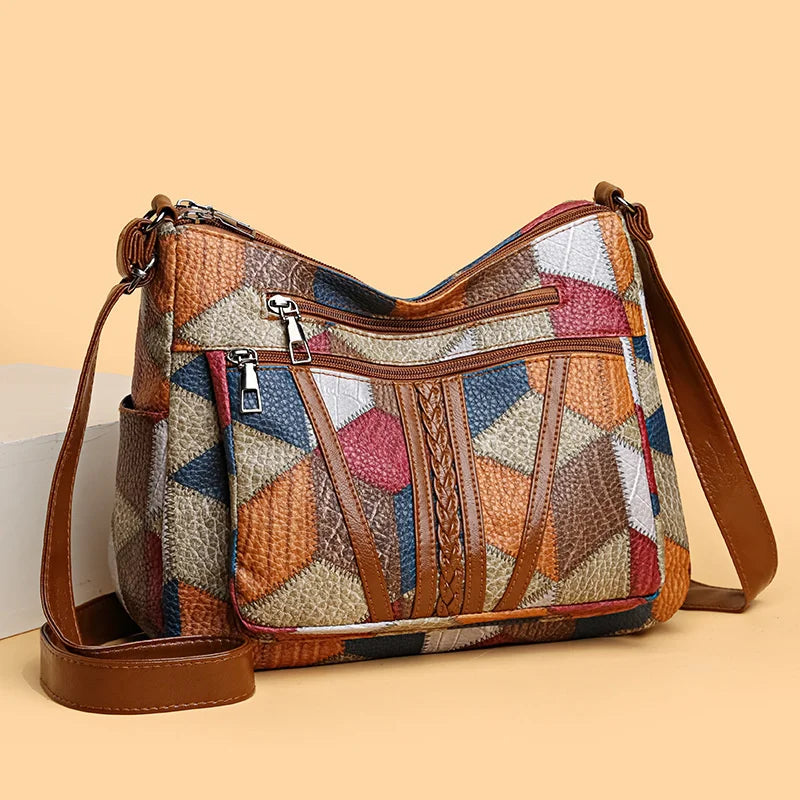 Vintage PU Crossbody Bag Retro Multi Layer Shoulder Bag Women's Fashion Handbag & Purse Female Work Travel Messenger Bag