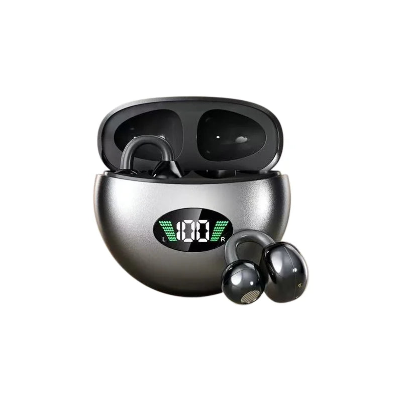 KEBIDUMEI Open Ear Bluetooth 5.4 Earphones Ear Clip Wireless Earbuds ENC Sports Noise Cancelling Headsets LED Display Headphones