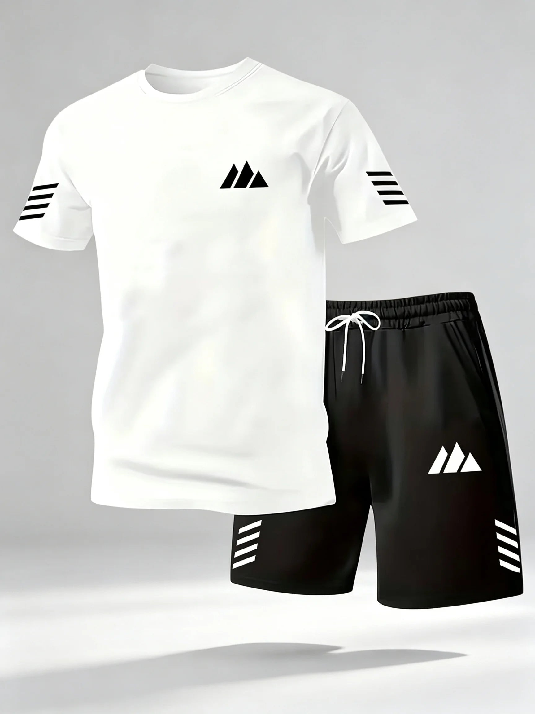 2026 Men 2PCS Summer Tracksuit Quick Dry Breathable Lightweight Short Sleeve Tee Shorts Streetwear Gym Running Sports Outfit