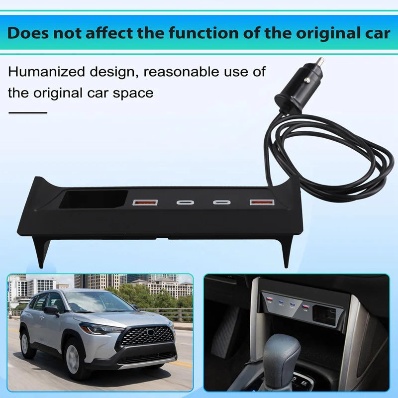Z0C-hCar USB Type-C Splitter Adapter Fast Charger Shunt HUB Docking Station for Toyota Corolla Cross