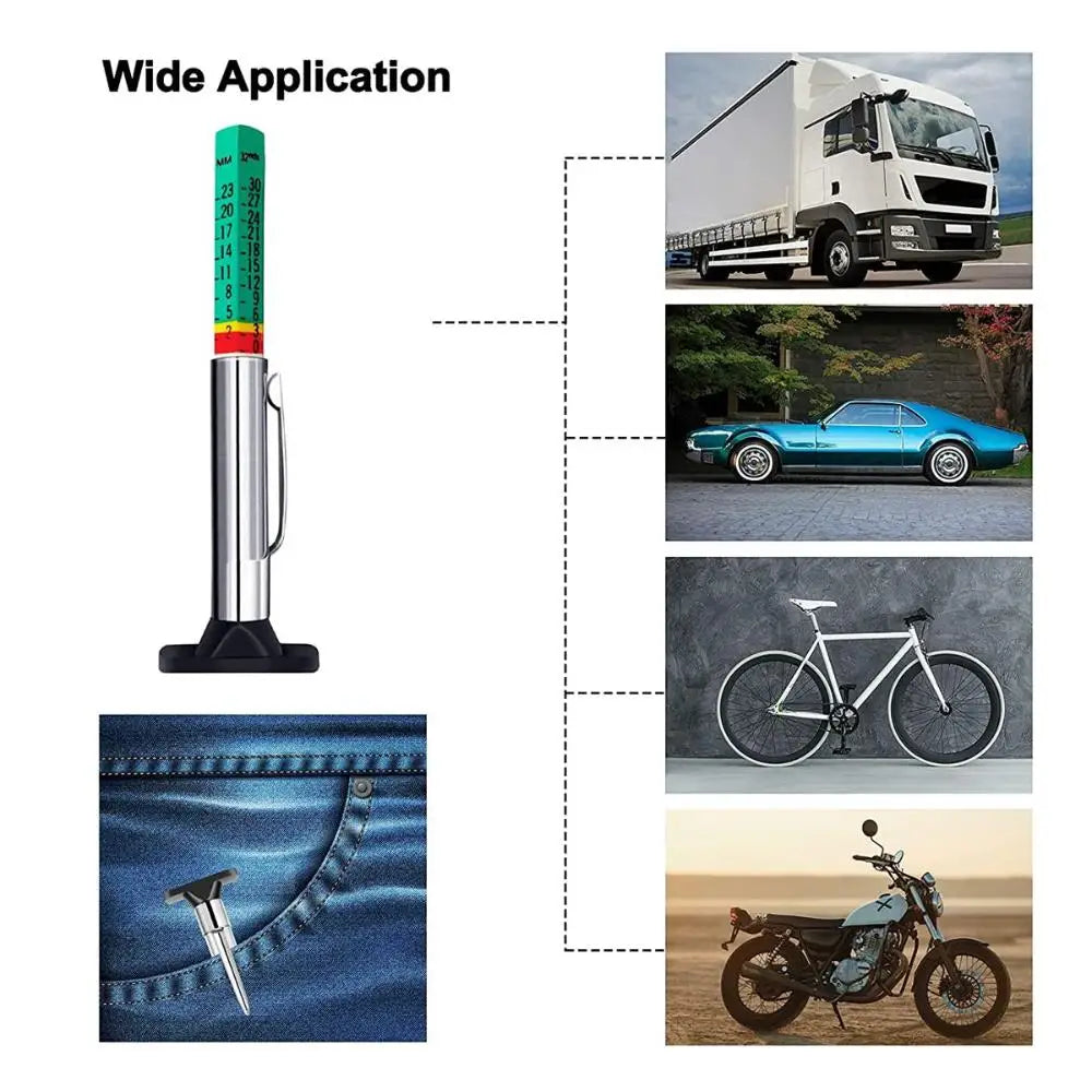Color Coded 25mm Digital Mark Two-Sided Depth Gauge Tyre Tread Tire Ruler Measuring Pen