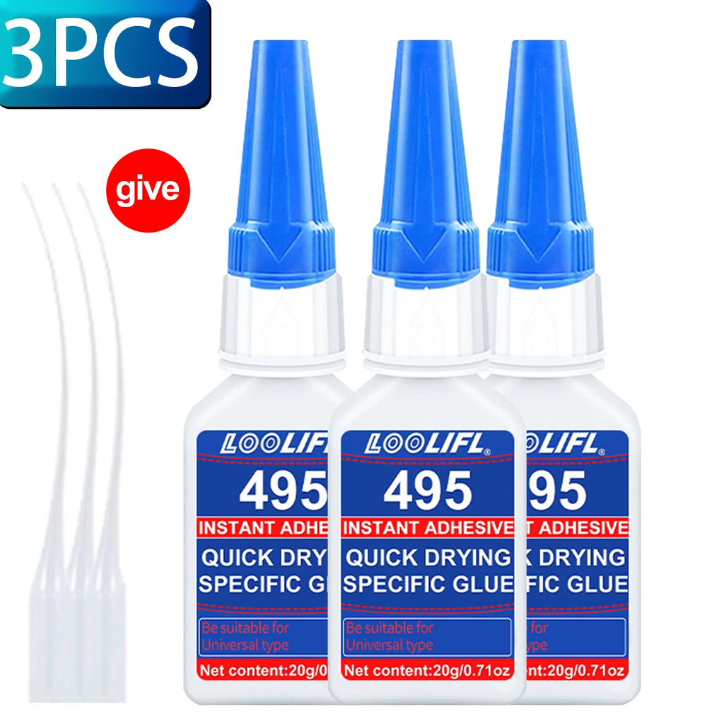 LOOLIFL 1-7pcs 495 Super Glue Cyanoacrylate Adhesive Instant Quick-drying Leather Rubber Wood Glass Strong Bond Liquid Glue Tool
