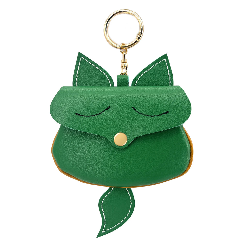 New Cow Leather Fox Keychain Bag Pendant Cute Car Key Ring Bag Parts Accessories For Women And Men Card Bag Holder