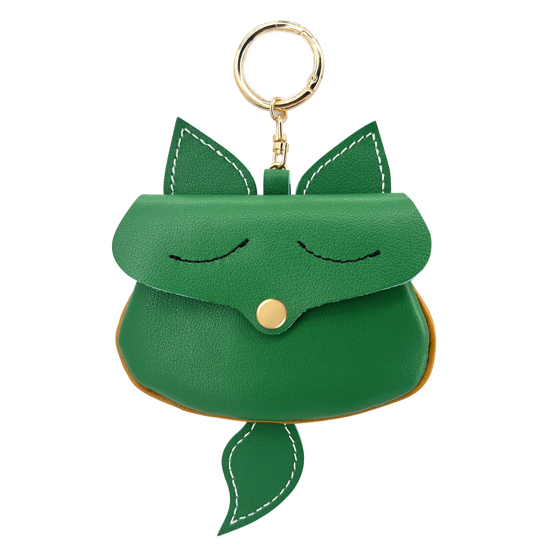 New Cow Leather Fox Keychain Bag Pendant Cute Car Key Ring Bag Parts Accessories For Women And Men Card Bag Holder
