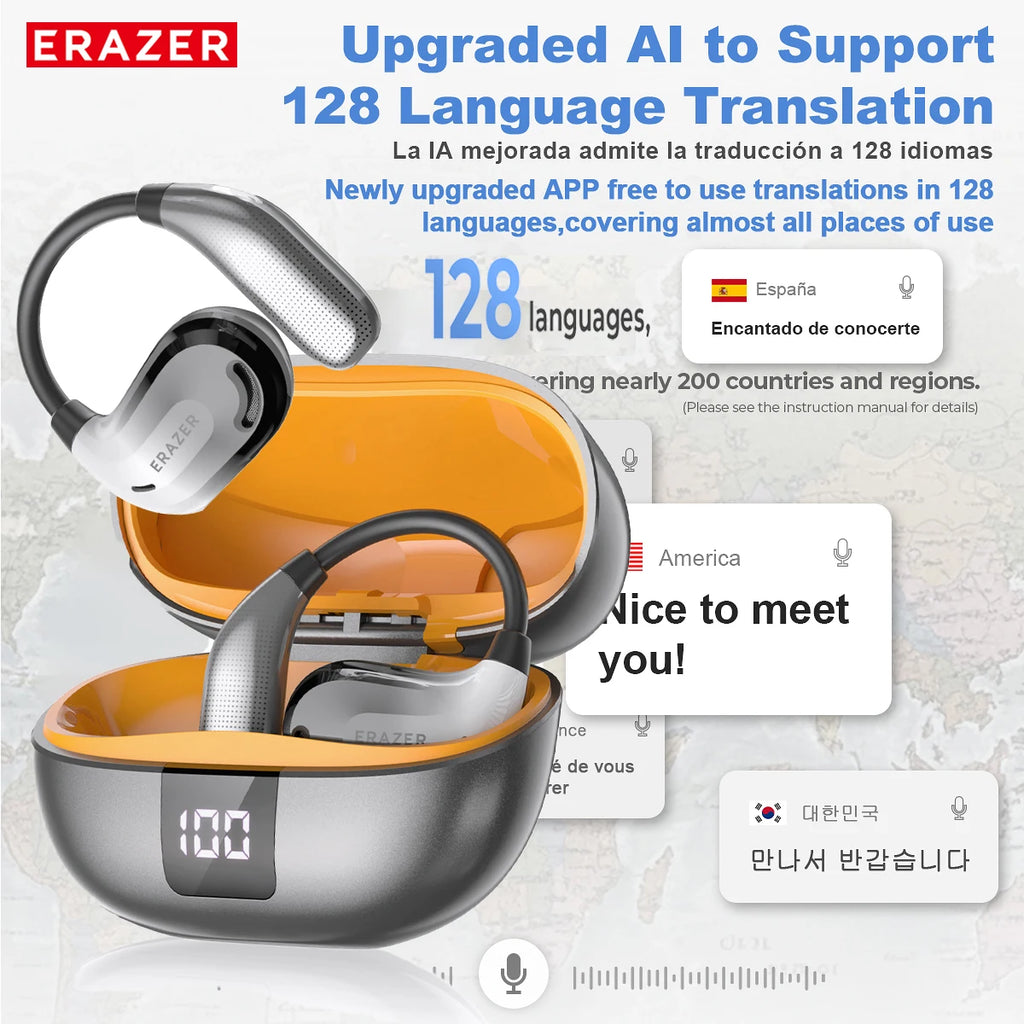ERAZER XT66 Bluetooth Translator Earphone Wireless Headphones AI Translation Earbuds real-time Translate DIY Equalizer APP